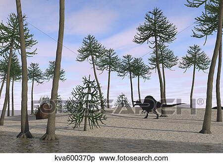 Spinosaurus hunting along the shore. View Large Illustration Stock Illustration - Spinosaurus hunting along the shore.. Fotosearch