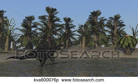 Spinosaurus hunting for food in prehistoric waters. View Large Illustration Stock Illustration - Spinosaurus hunting for food in prehistoric waters.. Fotosearch