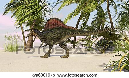 Stock Illustration - Spinosaurus hunting for food.. Fotosearch