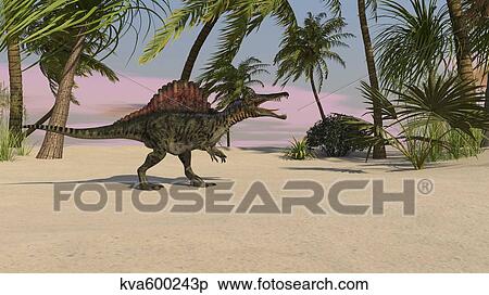 Spinosaurus hunting for its next meal. View Large Illustration Stock Illustration - Spinosaurus hunting for its next meal.. Fotosearch