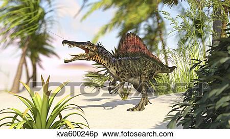 Stock Illustration - Spinosaurus hunting for its next meal.. Fotosearch