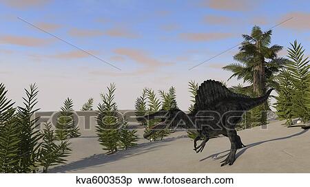Stock Illustration - Spinosaurus hunting for its next meal.. Fotosearch