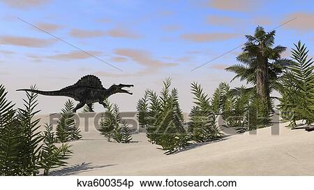 Stock Illustration - Spinosaurus hunting for its next meal.. Fotosearch