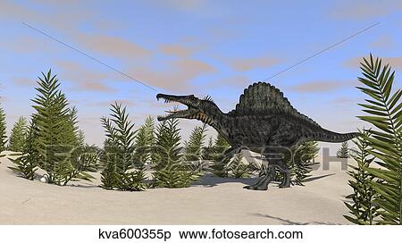 Spinosaurus hunting for its next meal. View Large Illustration Stock Illustration - Spinosaurus hunting for its next meal.. Fotosearch