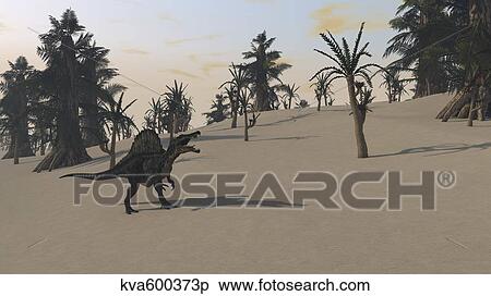 Spinosaurus hunting for its next meal. View Large Illustration Stock Illustration - Spinosaurus hunting for its next meal.. Fotosearch