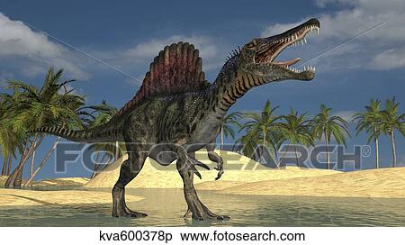 Spinosaurus hunting for its next meal in shallow waters. View Large Illustration Stock Illustration - Spinosaurus hunting for its next meal in shallow waters.. Fotosearch