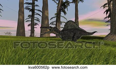 Stock Illustration - Spinosaurus hunting in a grassy field.. Fotosearch