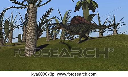 Spinosaurus hunting in an open field. View Large Illustration Stock Illustration - Spinosaurus hunting in an open field.. Fotosearch