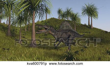 Spinosaurus hunting in an open field. View Large Illustration Stock Illustration - Spinosaurus hunting in an open field.. Fotosearch