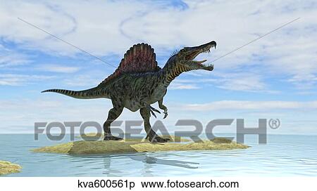 Spinosaurus hunting in prehistoric waters. View Large Illustration Stock Illustration - Spinosaurus hunting in prehistoric waters.. Fotosearch