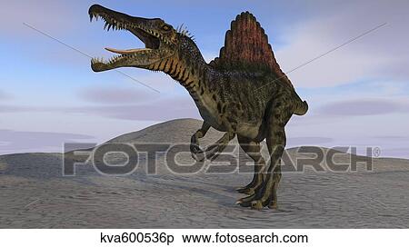 Stock Illustration - Spinosaurus hunting on barren terrain.. Fotosearch