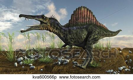 Stock Illustration - Spinosaurus in a desert landscape.. Fotosearch