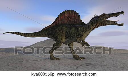 Spinosaurus on barren terrain. View Large Illustration Stock Illustration - Spinosaurus on barren terrain.. Fotosearch