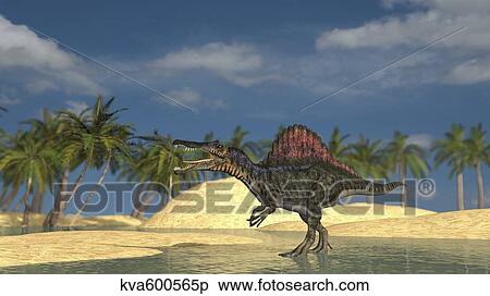 Stock Illustration - Spinosaurus standing in shallow water.. Fotosearch