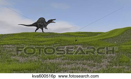 Stock Illustration - Spinosaurus walking across a grassy field.. Fotosearch