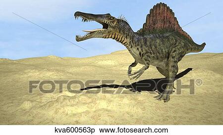 Stock Illustration - Spinosaurus walking across desert terrain.. Fotosearch