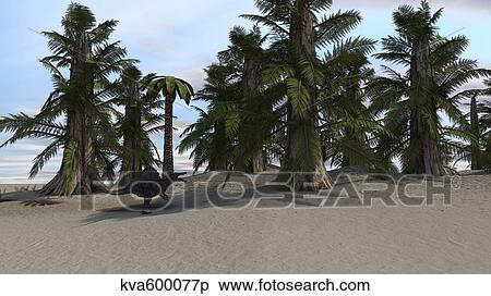 Stock Illustration - Spinosaurus walking in a desert environment.. Fotosearch