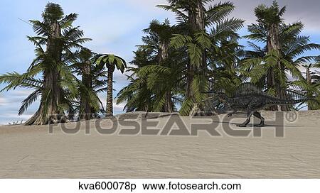 Spinosaurus walking in a desert environment. View Large Illustration Stock Illustration - Spinosaurus walking in a desert environment.. Fotosearch