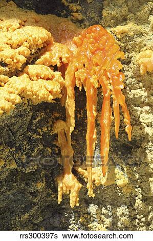 Stock Photograph - Stalactite formed by molten sulfur, Kawah Ijen volcano, Java, Indonesia.. Fotosearch
