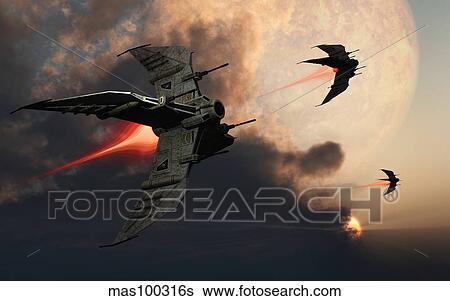 Star Fighters on a routine space patrol. View Large Illustration Stock Illustration - Star Fighters on a routine space patrol.. Fotosearch