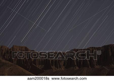 Star trails above Martians Valley, Firoozkooh area, Iran. View Large Photo Image Stock Photograph - Star trails above Martians Valley, Firoozkooh area, Iran.. Fotosearch