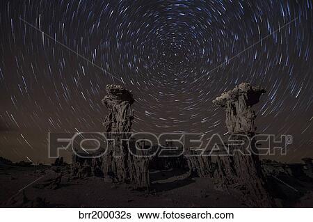 Star trails above sand tufa formations at Mono Lake, California. View Large Photo Image Stock Photograph - Star trails above sand tufa formations at Mono Lake, California.. Fotosearch