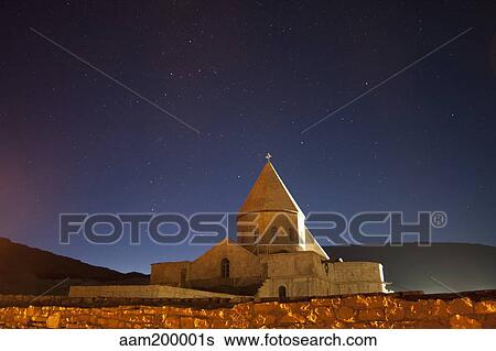 Stock Photograph - Starry night sky above Saint Thaddeus Monastery, Iran.. Fotosearch