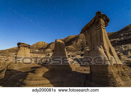 Stars over the hoodoos in the Red Deer River valley, Alberta, Canada. View Large Photo Image Stock Photograph - Stars over the hoodoos in the Red Deer River valley, Alberta, Canada.. Fotosearch