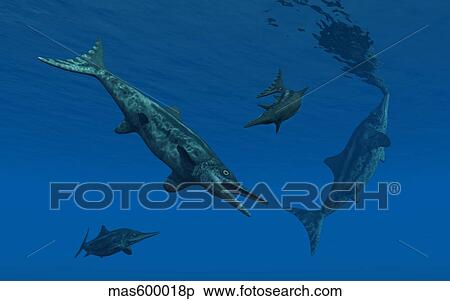 Stenopterygius ichthyosaurs swimming underwater. View Large Illustration Stock Illustration - Stenopterygius ichthyosaurs swimming underwater.. Fotosearch