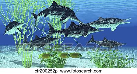 Stock Illustration - Stenopterygius is an extinct icthyosaur from the Jurassic Age of Europe.. Fotosearch