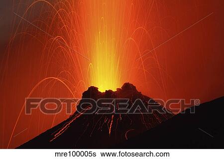 Stock Photograph - Stromboli eruption, Aeolian Islands, north of Sicily, Italy.. Fotosearch