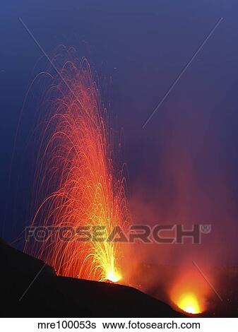 Stock Photograph - Stromboli eruption, Aeolian Islands, north of Sicily, Italy.. Fotosearch