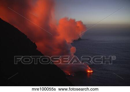 Stock Photograph - Stromboli eruption, sea entry, Aeolian Islands, north of Sicily, Italy.. Fotosearch