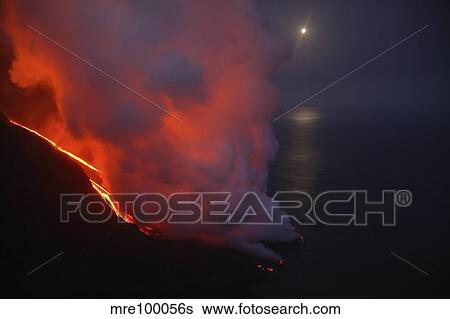 Stock Photograph - Stromboli lava flow, sea entry, Aeolian Islands, north of Sicily, Italy.. Fotosearch