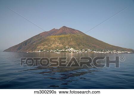 Stock Photograph - Stromboli volcano, Aeolian Islands, Mediterranean Sea, Italy.. Fotosearch