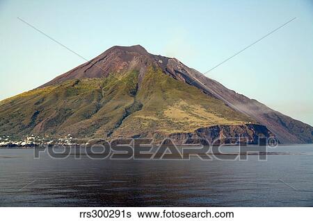 Stock Photograph - Stromboli volcano, Aeolian Islands, Mediterranean Sea, Italy.. Fotosearch