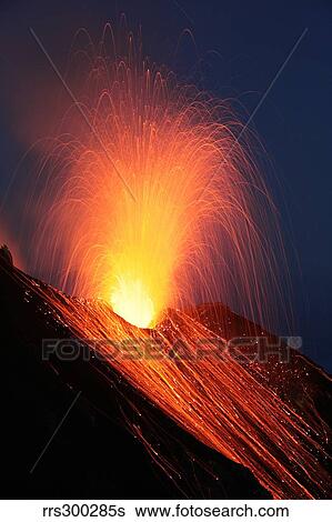 Strombolian eruption of Stromboli volcano, Aeolian Islands, Mediterranian Sea, Italy. View Large Photo Image Stock Photograph - Strombolian eruption of Stromboli volcano, Aeolian Islands, Mediterranian Sea, Italy.. Fotosearch