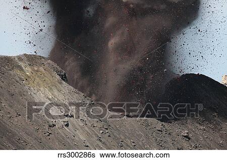 Strombolian eruption of Stromboli volcano producing ash cloud, volcanic bombs and lava, Italy. View Large Photo Image Stock Photograph - Strombolian eruption of Stromboli volcano producing ash cloud, volcanic bombs and lava, Italy.. Fotosearch
