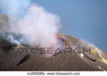 Strombolian eruption of Stromboli volcano, Aeolian Islands, Mediterranian Sea, Italy. View Large Photo Image Stock Photograph - Strombolian eruption of Stromboli volcano, Aeolian Islands, Mediterranian Sea, Italy.. Fotosearch
