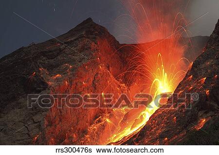 Stock Photograph - Strombolian type eruption of Batu Tara volcano, Indonesia.. Fotosearch