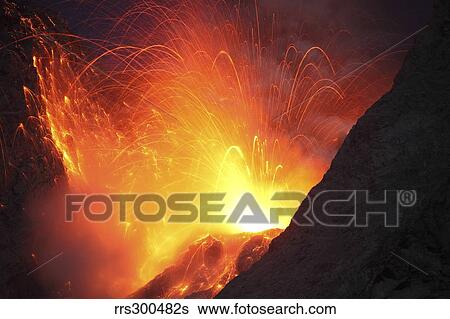 Stock Photograph - Strombolian type eruption of Batu Tara volcano, Indonesia.. Fotosearch