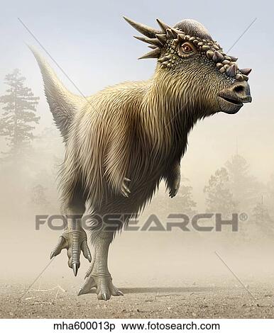 Stock Illustration - Stygimoloch, a genus of pachycephalosaurid from the Cretaceous period.. Fotosearch