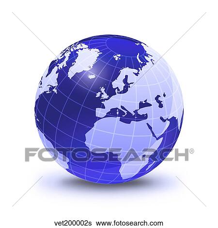 Stock Illustration - Stylized Earth globe with grid, showing Europe and Africa.. Fotosearch