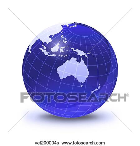 Stock Illustration - Stylized Earth globe with grid, showing Oceania and Australia.. Fotosearch