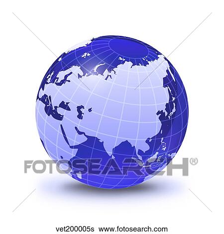 Stock Illustration - Stylized Earth globe with grid, showing Asia and Europe.. Fotosearch