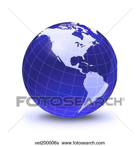Stock Illustration - Stylized Earth globe with grid, showing North America and South America.. Fotosearch