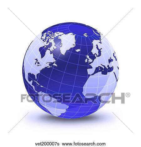 Stock Illustration - Stylized Earth globe with grid, centered on Atlantic Ocean.. Fotosearch