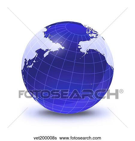 Stock Illustration - Stylized Earth globe with grid, centered on Pacific Ocean.. Fotosearch