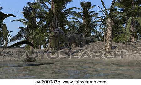 Stock Illustration - Suchomimus running along the sho. Fotosearch