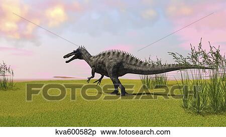 Stock Illustration - Suchomimus walking across a grassy field.. Fotosearch